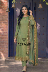 Poshkari Pistachio Chiffon Embroidered Unstitched Collection