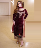 Poshkari Luxury Velvet Embroidered Collection Maroon Majesty (aneelas )