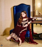 Poshkari Luxury Velvet Embroidered Collection Maroon Majesty (aneelas )