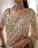 Poshkari Luxury Unstitched Net Mirror work & Embroidered Saree J1438