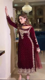 Poshkari Luxury Velvet Embroidered Collection Maroon Majesty (aneelas )