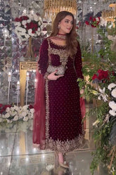 Poshkari Luxury Velvet Embroidered Collection Maroon Majesty (aneelas )