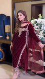 Poshkari Luxury Velvet Embroidered Collection Maroon Majesty (aneelas )