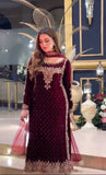 Poshkari Luxury Velvet Embroidered Collection Maroon Majesty (aneelas )
