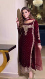 Poshkari Luxury Velvet Embroidered Collection Maroon Majesty (aneelas )