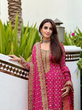 Poshkari Luxury Embroidered Chiffon Collection Shocking Pink