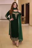 Poshkari Luxury Velvet Embroidered Collection Bottle Green