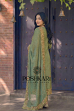 Poshkari Pistachio Chiffon Embroidered Unstitched Collection