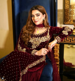 Poshkari Luxury Velvet Embroidered Collection Maroon Majesty (aneelas )