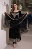 Poshkari Luxury Velvet Embroidered 3 Pc Unstitched Collection BLACK